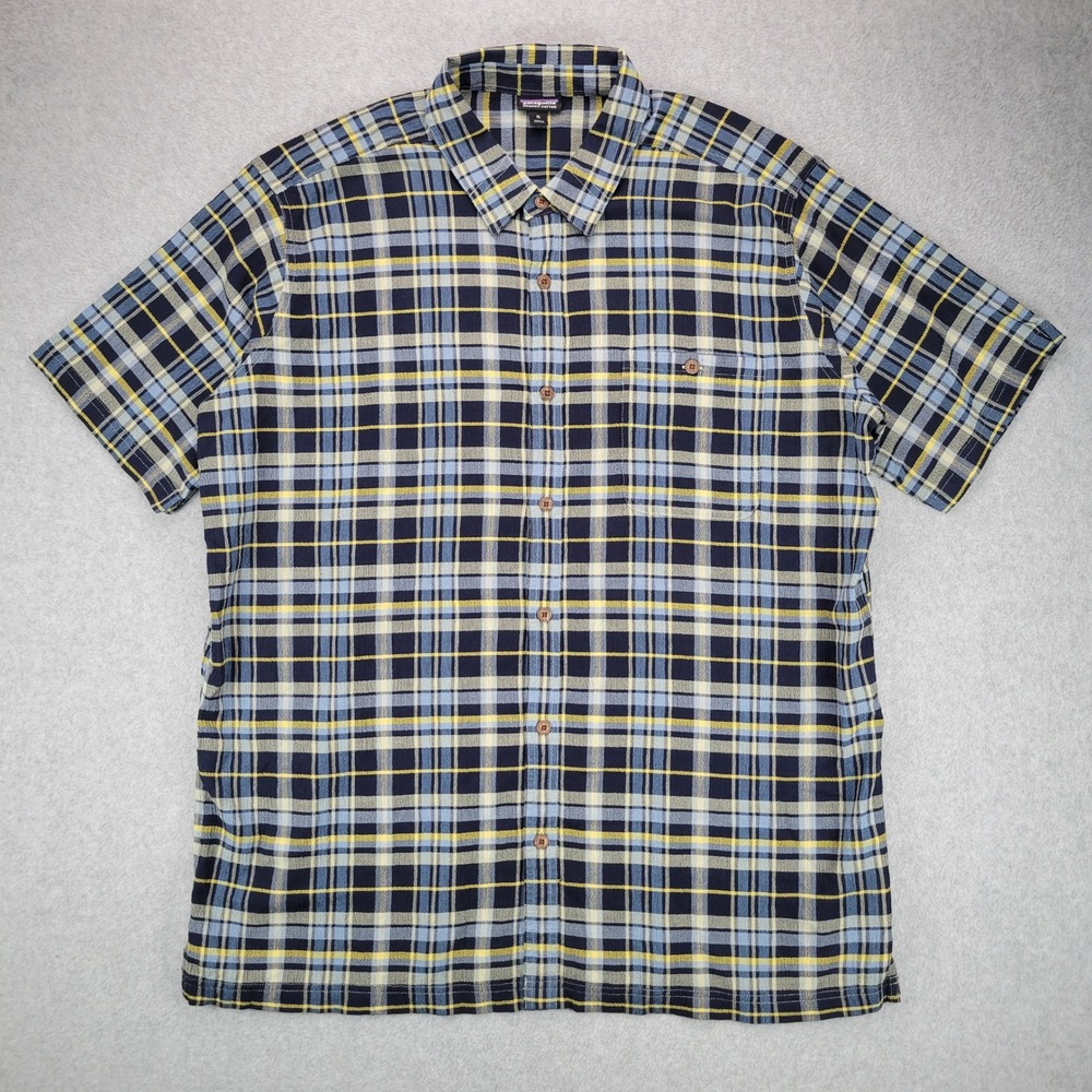 Patagonia A/C Button Down Shirt Mens XL Blue Plaid Organic Cotton 52921